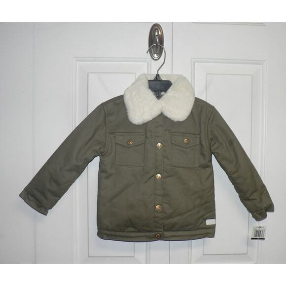 7 For All Mankind Baby Girl Fur Collar Snap Front Bomber Jacket Dusty Olive 3T - Picture 1 of 4